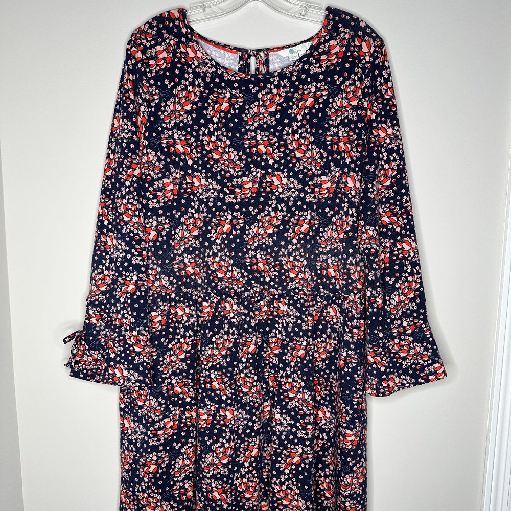 Boden US Size 14R Navy Blue w/Pink & Red Posie Jersey Dress